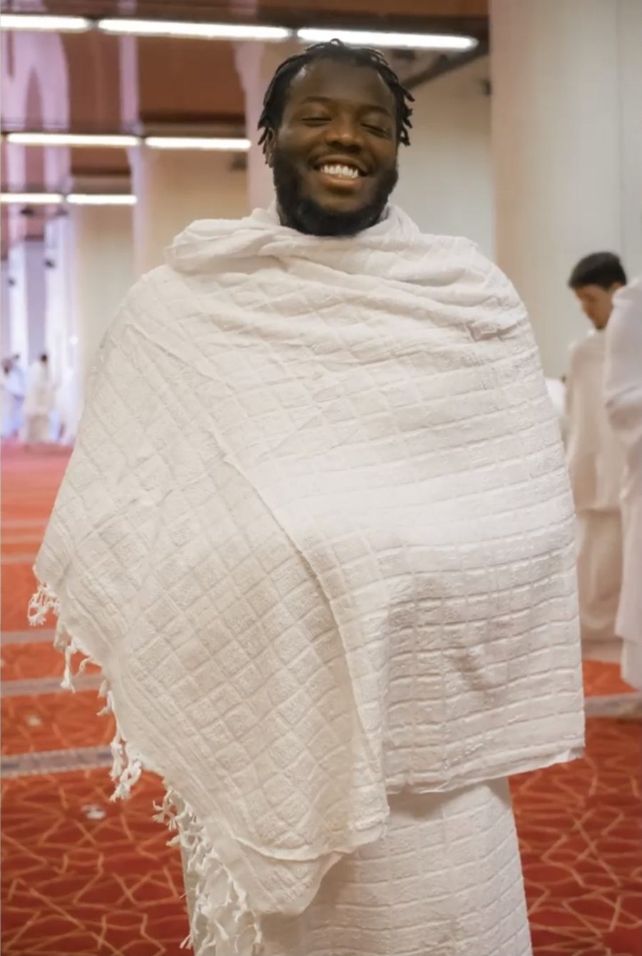 In ihram, ready for the road.